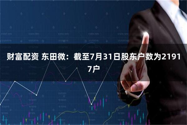 财富配资 东田微：截至7月31日股东户数为21917户